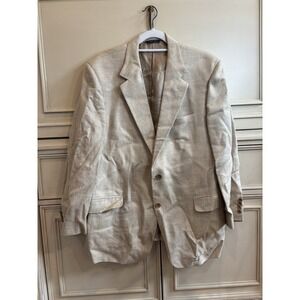 Brooks Brothers Silk Linen Cotton Blend‎ 45R Beige Sport Jacket Country Club